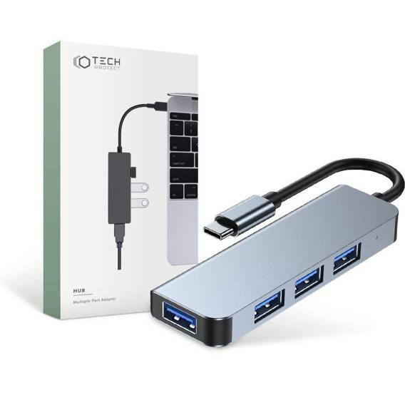 Rozdzielacz 4w1 USB HUB USB-C na 4xUSB Adapter Tech-Protect V1-HUB szary