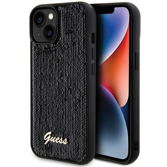 Oryginalne Etui IPHONE 13 / 14 / 15 Guess Hardcase Sequin Script Metal (GUHCP14SPSFDGSK) czarne