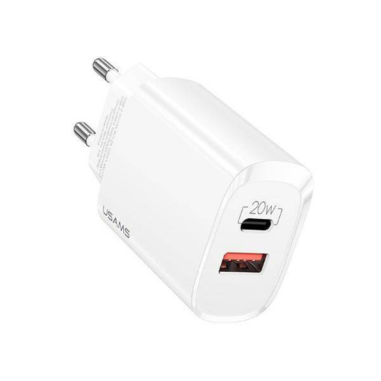 USAMS Ład. siec. 1xUSB-C+1xUSB T35 20W (only head) PD3.0 +QC3.0 Fast Charging biały/white CC121TC01 (US-CC121)