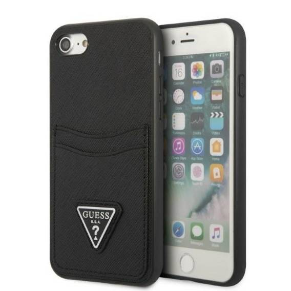 Oryginalne Etui IPHONE SE 2022 / SE 2020 / 7 / 8 Guess Hardcase Saffiano Triangle Logo Cardslot czarne