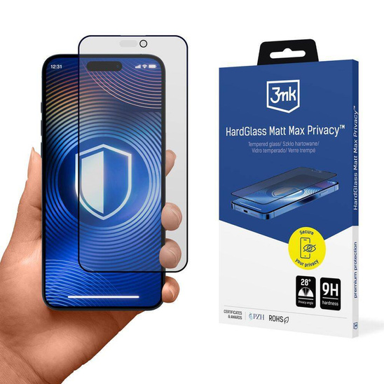 Szkło Hartowane 5D IPHONE 15 PRO 3mk HardGlass Max Matt Privacy czarne