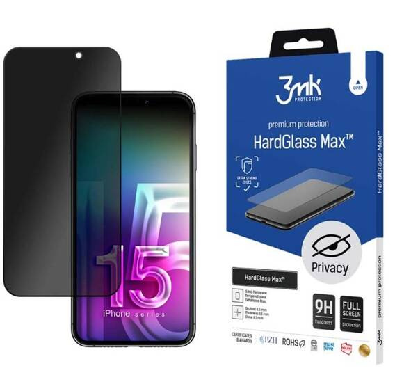 Szkło Hartowane 5D APPLE IPHONE 15 3MK Hard Glass Max Privacy
