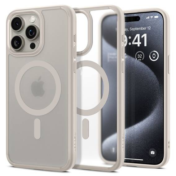 Etui APPLE IPHONE 15 PRO Spigen Ultra Hybrid Mag MagSafe Frost Natural Titanium beżowe