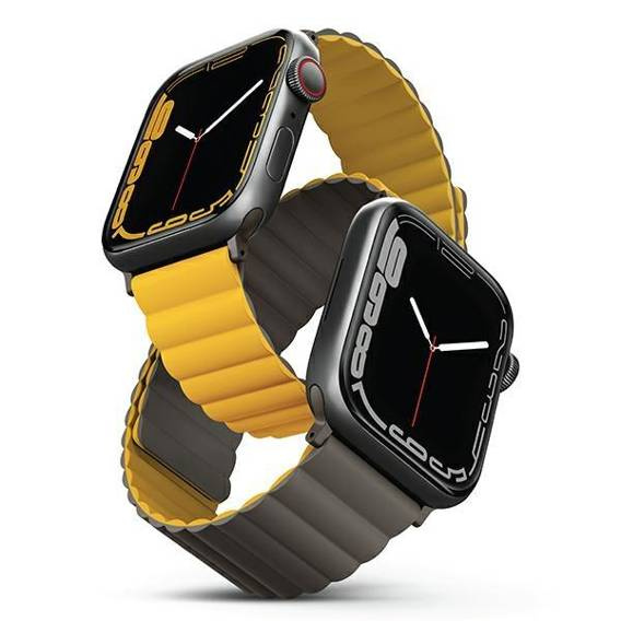 Pasek do APPLE WATCH 4 / 5 / 6 / 7 / 8 / SE (42 / 44 / 45 MM) UNIQ Revix Reversible Magnetic musztardowo - khaki