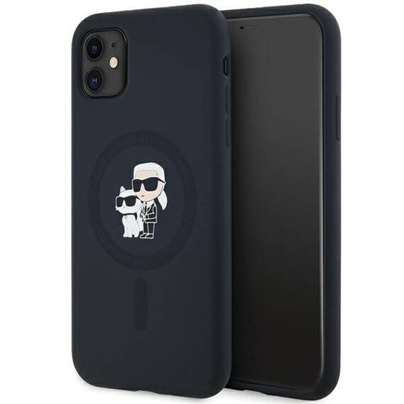 Oryginalne Etui IPHONE 11 / XR Karl Lagerfeld Hardcase Silicone Karl & Choupette Magsafe (KLHMN61SCMKCRHK) czarne