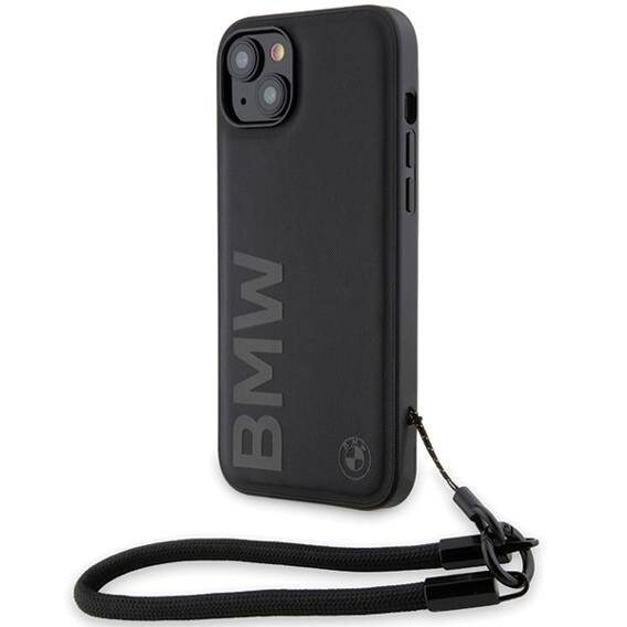 Oryginalne Etui IPHONE 15 PLUS / 14 PLUS BMW Hardcase Signature Leather Wordmark Cord (BMHCP15M23RMRLK) czarne
