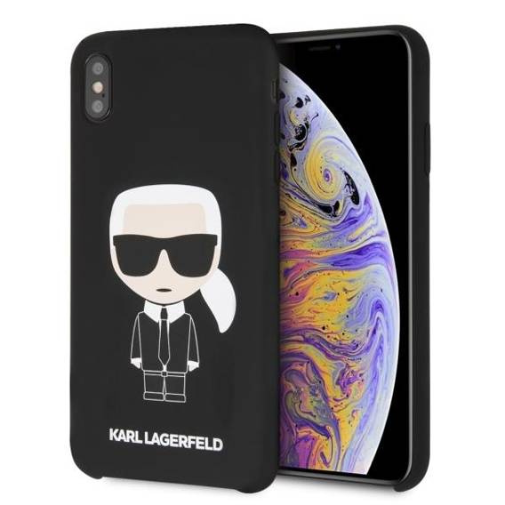 Oryginalne Etui IPHONE XS MAX Karl Lagerfeld Hardcase Silicone Iconic (KLHCI65SLFKBK) czarne