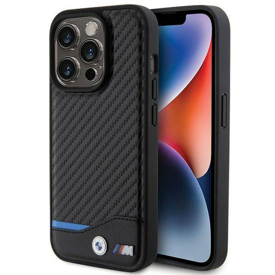 Oryginalne Etui APPLE IPHONE 15 PRO BMW Leather Carbon (BMHCP15L22NBCK) czarne