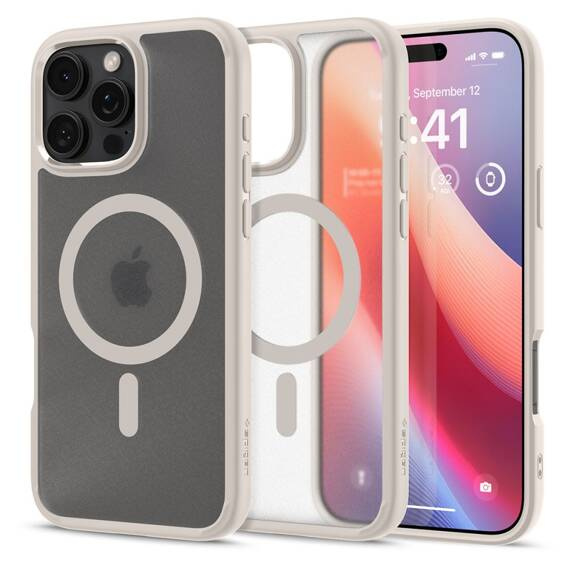 Etui IPHONE 16 PRO MAX Spigen Ultra Hybrid Mag MagSafe Frost Natural Titanium kremowe