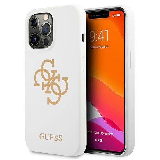 Oryginalne Etui IPHONE 13 PRO Guess Hard Case Silicone 4G Logo (GUHCP13LLS4GGWH) białe