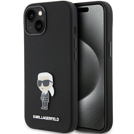 Oryginalne Etui APPLE IPHONE 15 Karl Lagerfeld Silicone Ikonik Metal Pin (KLHCP15SSMHKNPK) czarne