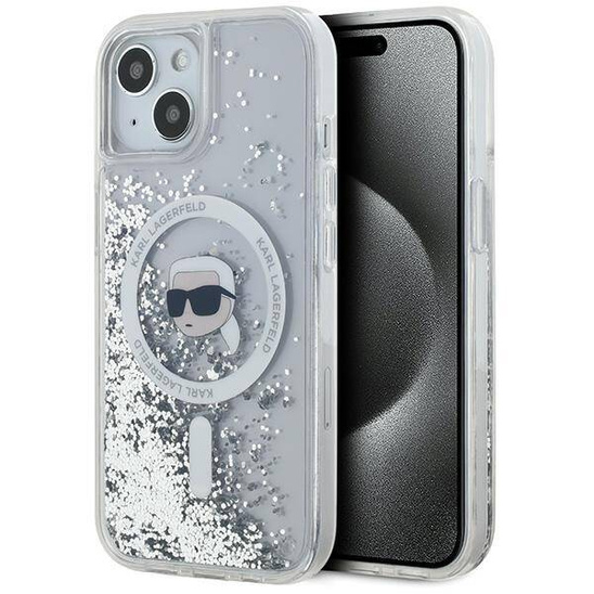 Oryginalne Etui IPHONE 13 / 14 / 15 Karl Lagerfeld Hardcase Silicone Choupette Head MagSafe (KLHMP15SLGKISGH) transparentne