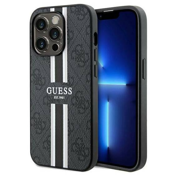 Oryginalne Etui APPLE IPHONE 15 PRO MAX Guess Hardcase 4G Printed Stripes MagSafe (GUHMP15XP4RPSK) czarne