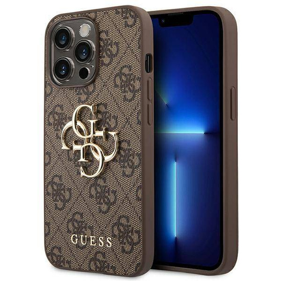 Oryginalne Etui IPHONE 14 PRO Guess Hardcase 4G Big Metal Logo brązowe