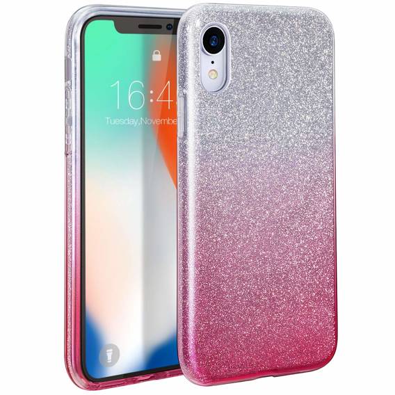 Etui IPHONE 13 Brokat Glitter srebrno-różowe