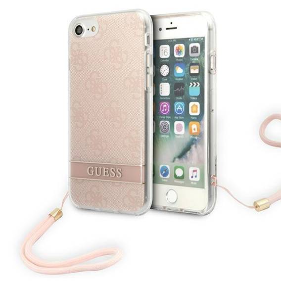 Etui IPHONE SE 2022 / SE 2020 / 7 / 8 Guess Hardcase 4G Print Strap (GUOHCI8H4STP) różowe