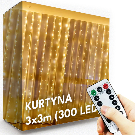 Kurtyna LED 3x3m (300 LED) Ciepły Biały