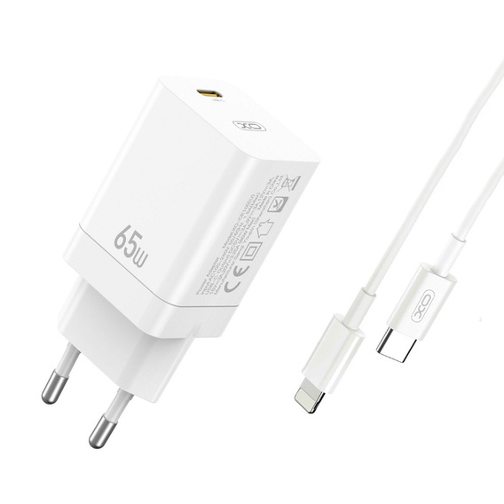 Ładowarka Sieciowa PD 65W 1xUSB-C + Kabel USB-C - iPhone Lightning 1m XO CE10 biała