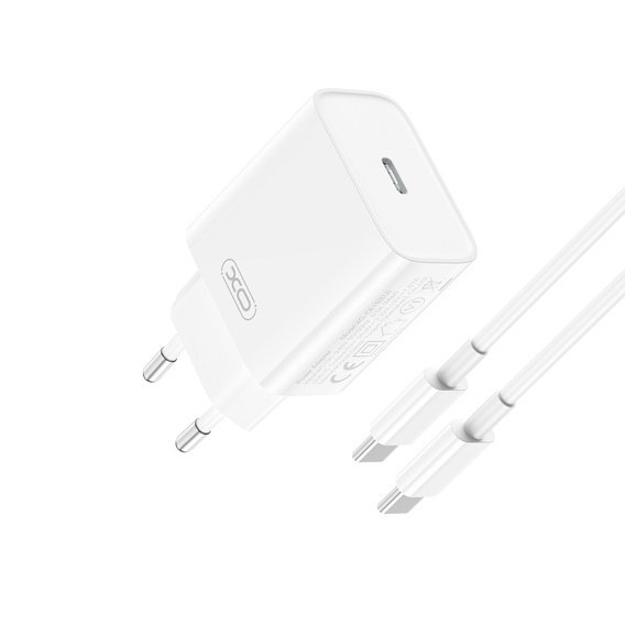 Ładowarka Sieciowa USB-C PD 20W + Kabel USB-C - USB-C XO CE15 biała