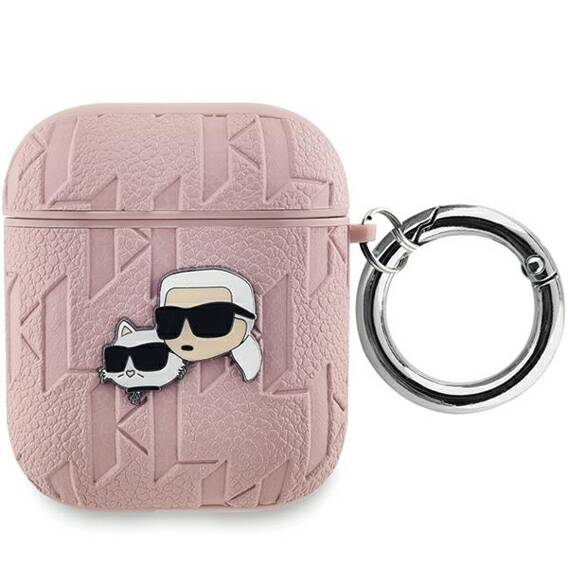 Oryginalne Etui APPLE AIRPODS Karl Lagerfeld Cover Monogram Karl & Choupette Head różowe