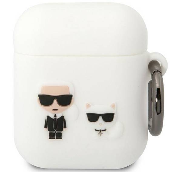 Oryginalne Etui APPLE AIRPODS Karl Lagerfeld Silicone Karl & Choupette (KLACA2SILKCW) białe