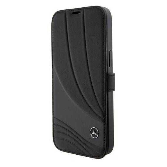 Oryginalne Etui APPLE IPHONE 15 Mercedes Bookcase Leather Wave Patern (MEBKP15S8ROLK) czarne
