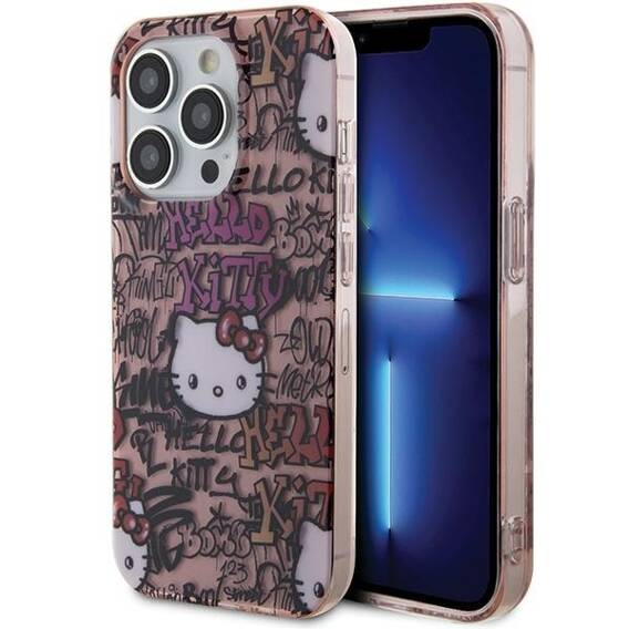 Oryginalne Etui APPLE IPHONE 15 PRO Hello Kitty Hardcase IML Tags Graffiti (HKHCP15LHDGPTP) różowe