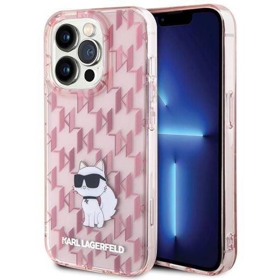 Oryginalne Etui APPLE IPHONE 15 PRO Karl Lagerfeld Hardcase Monogram Choupette (KLHCP15LHNCMKLP) różowe