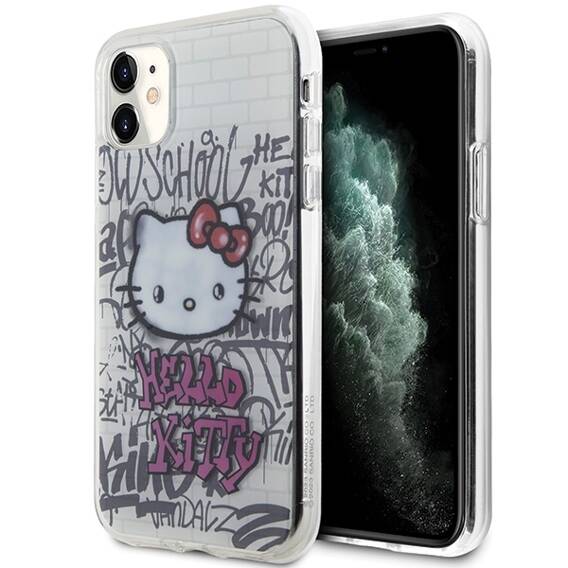 Oryginalne Etui IPHONE 11 Hello Kitty Hardcase IML Kitty On Bricks Graffiti (HKHCN61HDGPHT) białe