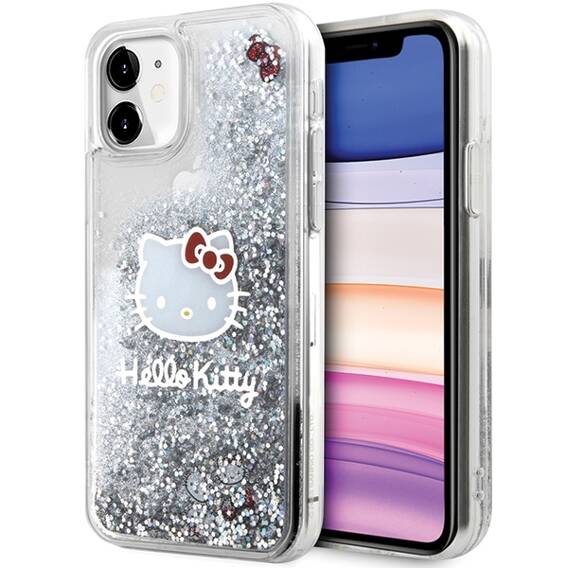 Oryginalne Etui IPHONE 11 Hello Kitty Hardcase Liquid Glitter Charms Kitty Head (HKHCN61LIKHET) srebrne