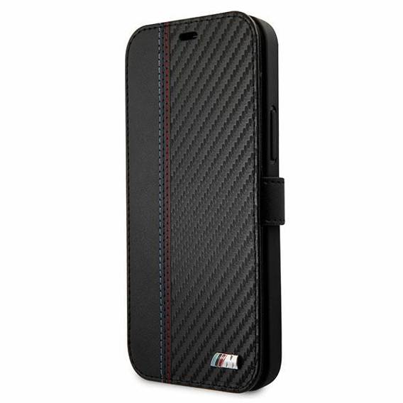 Oryginalne Etui IPHONE 12 MINI BMW Book M Collection PU Carbon Stripe (BMFLBKP12SMCARBK) czarne