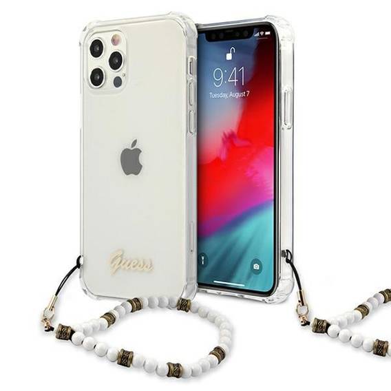 Oryginalne Etui IPHONE 12 PRO MAX Guess Hardcase White Pearl (GUHCP12LKPSWH) transparentne