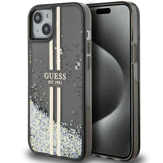 Oryginalne Etui IPHONE 13 / 14 / 15 Guess Hardcase Liquid Glitter Gold Stripes (GUHCP15SLFCSEGK) czarne