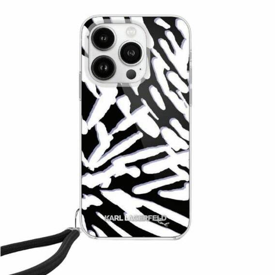 Oryginalne Etui IPHONE 13 / 14 / 15 Karl Lagerfeld Hardcase IML Zebra Pattern & Cord (KLHCP15SHZBPKCCK) czarne