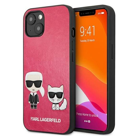 Oryginalne Etui IPHONE 13 MINI Karl Lagerfeld Hardcase Ikonik Karl & Choupette (KLHCP13SPCUSKCP) różowe