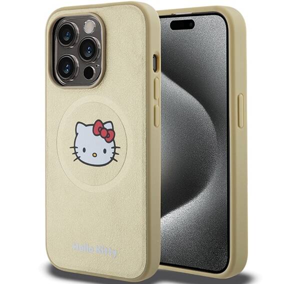 Oryginalne Etui IPHONE 13 PRO Hello Kitty Hardcase Leather Kitty Head MagSafe (HKHMP13LPGHCKD) złote