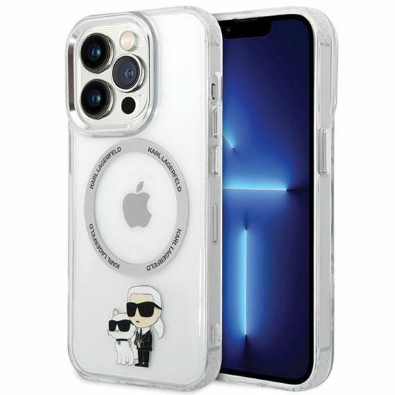 Oryginalne Etui IPHONE 13 PRO Karl Lagerfeld Hardcase Iconic Karl&Choupette Magsafe (KLHMP13LHNKCIT) transparentne