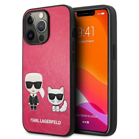 Oryginalne Etui IPHONE 13 PRO Karl Lagerfeld Hardcase Ikonik Karl & Choupette (KLHCP13LPCUSKCP) różowe