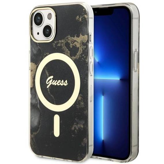 Oryginalne Etui IPHONE 14 PLUS Guess Hardcase Golden Marble Collection MagSafe (UHMP14MHTMRSK) czarne