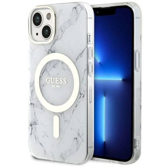 Oryginalne Etui IPHONE 14 PLUS Guess Hardcase Marble MagSafe (GUHMP14MPCUMAH) białe