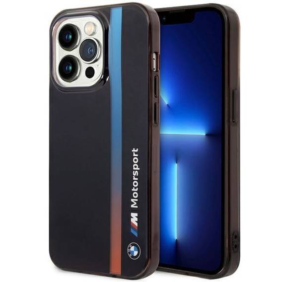 Oryginalne Etui IPHONE 14 PRO BMW IML Tricolor Stripe (BMHCP14L22HVGV) czarne