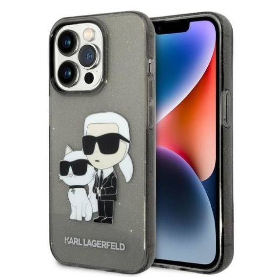 Oryginalne Etui IPHONE 14 PRO Karl Lagerfeld Hardcase IML GLIT NFT Karl&Choupette (KLHCP14LHNKCTGK) czarne