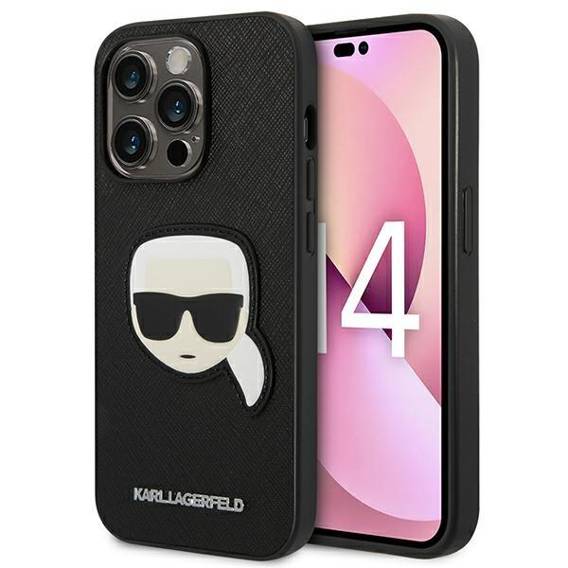 Oryginalne Etui IPHONE 14 PRO Karl Lagerfeld Hardcase Saffiano Karl`s Head Patch czarne