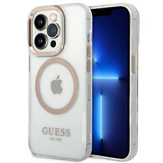 Oryginalne Etui IPHONE 14 PRO MAX Guess Hard Case Metal Outline Magsafe (GUHMP14XHTRMD) złote