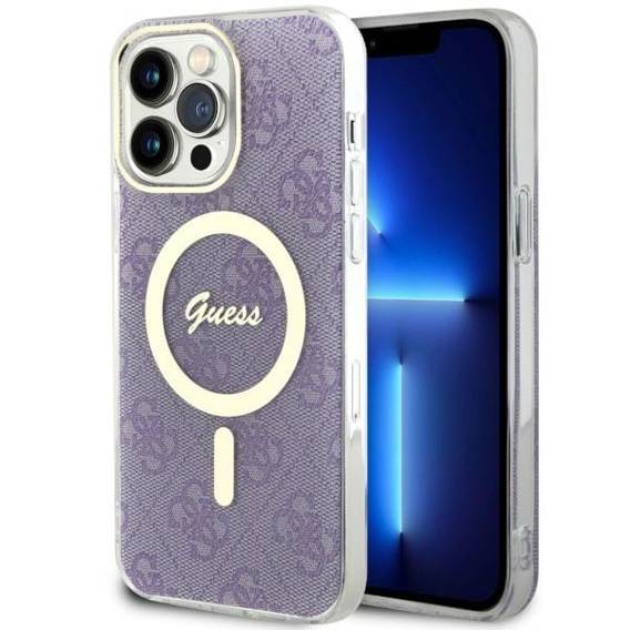 Oryginalne Etui IPHONE 14 PRO MAX Guess Hardcase 4G MagSafe (GUHMP14XH4STU) fioletowe