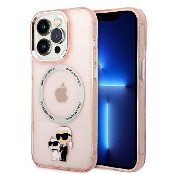 Oryginalne Etui IPHONE 14 PRO MAX Karl Lagerfeld Hardcase IML NFT Karl&Choupette Magsafe (KLHMP14XHNKCIP) różowe