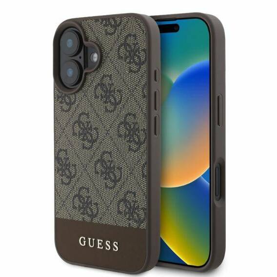 Oryginalne Etui IPHONE 16 Guess Hardcase 4G Bottom Stripe (GUHCP16SG4GLBR) brązowe