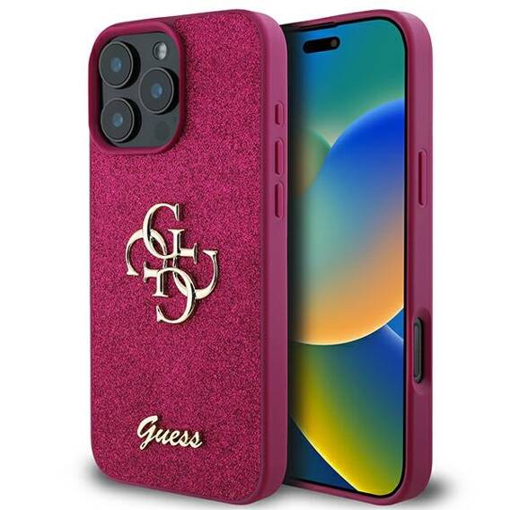 Oryginalne Etui IPHONE 16 PRO Guess Hardcase Glitter Script Big 4G (GUHCP16LHG4SGU) fioletowe