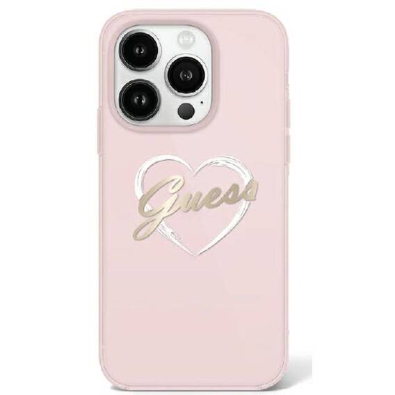 Oryginalne Etui IPHONE 16 PRO Guess Hardcase IML Heart (GUHCP16LHCHGSPP) różowe