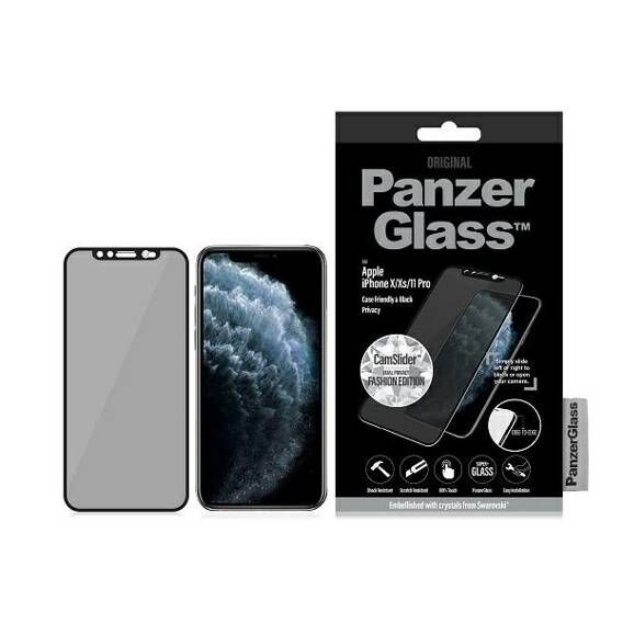 Szkło Hartowane 5D IPHONE X / XS / 11 PRO PanzerGlass E2E Super+ Case Friendly Swarovsky CamSlider Privacy czarne